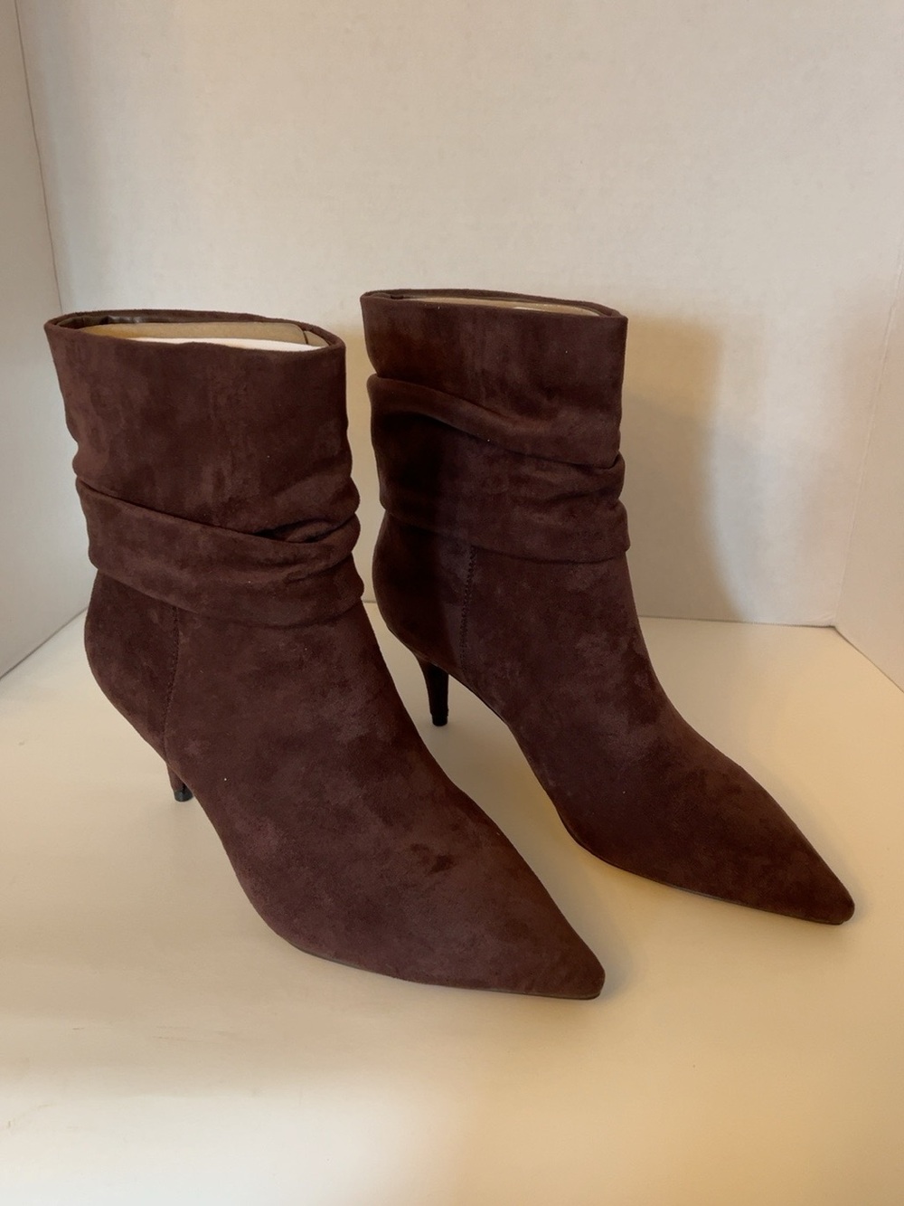 Fever Chocolate Brown Suede Slouch Pointed-Toe Ankle Boots